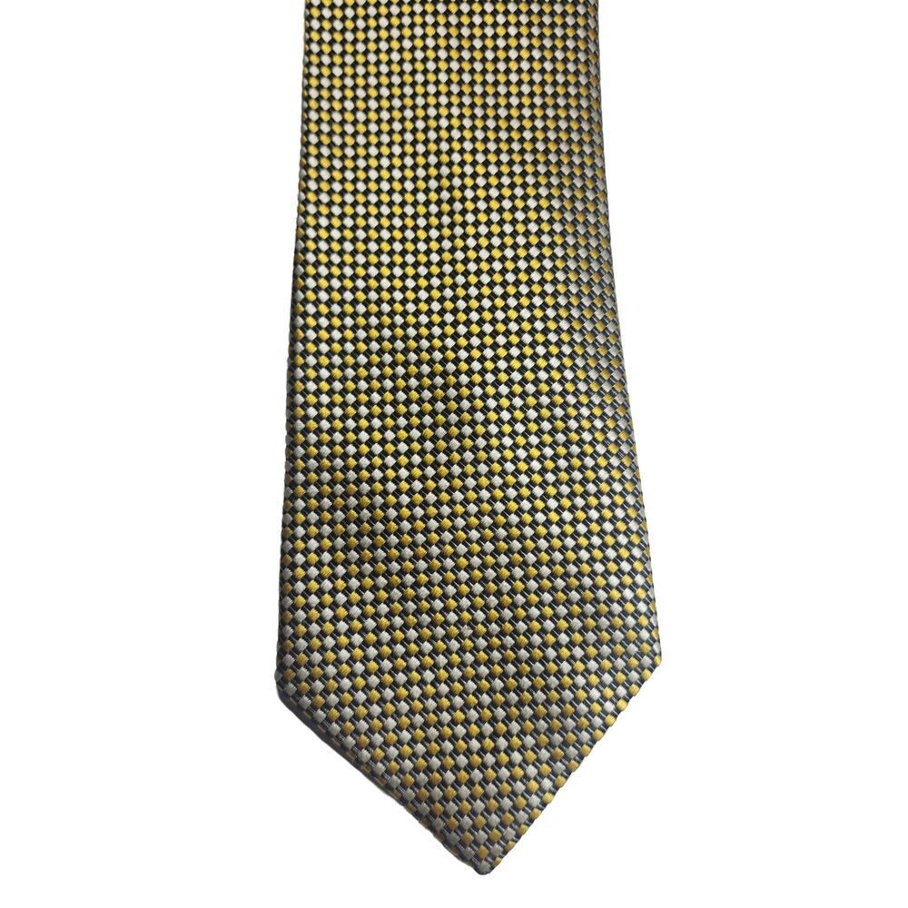 Donald J Trump Signature Collection Silk Tie Gold White Black Checkered EUC